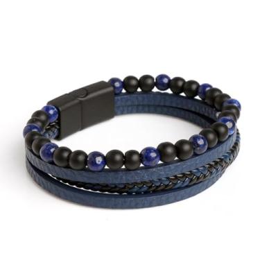 Imagem de Pulseira de couro masculina com contas marrom olho de tigre pedra trançada multicamadas joias presentes com fecho forte, One Size, Metal, Sem Pedra Preciosa