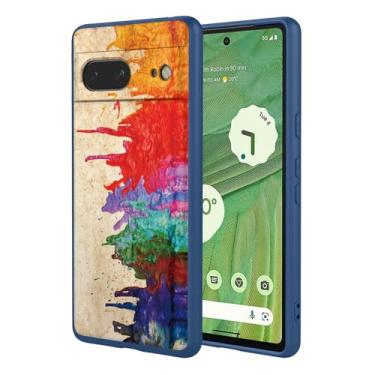 Imagem de OEURVQO Capa artística para Google 7, capa de silicone líquido de toque macio com forro fofo, compatível com carregamento sem fio, capa protetora para Google Pixel 7, aquarela azul