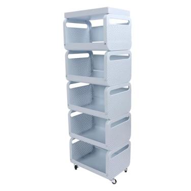 Imagem de Prateleira para Lanches Prateleira Móvel para Piso de Aço Inoxidável Organizador de Armazenamento Utilitário Móvel Com Rodas para Cozinha Lanche Tempero Frutas Branco (5º nível)