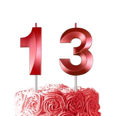 Imagem de Vela vermelha número 13, diamante 3D, número de 6 cm, velas de bolo de aniversário para decoração de aniversário de casamento, celebração de festa de feliz aniversário