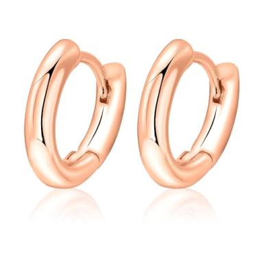 Imagem de by FACADE Brincos de argola redondos pequenos banhados a ouro rosa para mulheres | Brincos de argola prata e ouro rosa, Ouro rosa Prata esterlina, Sem pedra preciosa