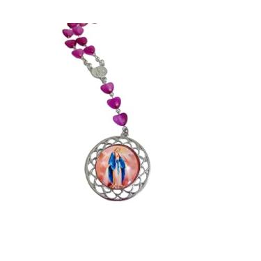 Imagem de Lavaarite Colar de rosário vintage com contas de coração de vidro – elegante joia de oração católica com pingente de rosa para mulheres uso diário e espiritual, Large, Liga de aço Vidro Acrílico, Sem