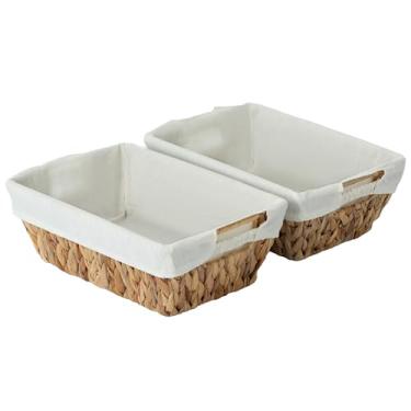 Imagem de Sukkiri Homu Cesta de armazenamento trapézio com alça, conjunto de 2 caixas organizadoras de jacinto de água para bancada de banheiro e vaso sanitário, cesto de vime que economiza espaço, 32 cm C x 22