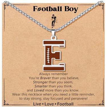 Imagem de JoycuFF Colar de futebol masculino com inicial A-Z, pingente de pingente de futebol em corrente de prata de aço inoxidável, presente de Natal personalizado para filho, neto e sobrinho, Aço inoxidável
