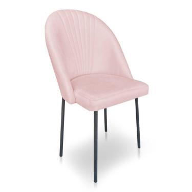 Imagem de Cadeira Poltrona De Jantar Ariel Suede Rosa Bebê Pés De Ferro Preto - Pallazio