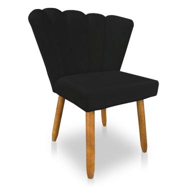 Imagem de Cadeira Poltrona Flor Veludo Preto Pés Palito Castanho