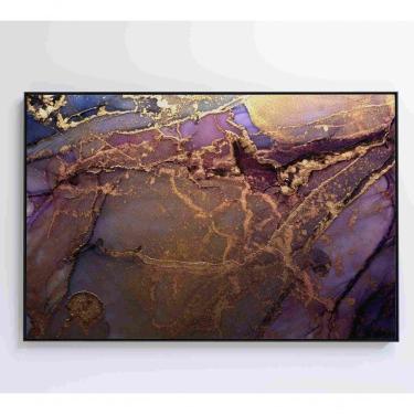 Imagem de Quadro Abstrato Com Pintura Dourada Medidas 60x40 Cm Impressão Tecido Canvas