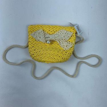 Imagem de Bolsa Infantil Feminina Mini Bag Em Palha Sintética Transversal De Ombro Com Lacinho amarelo