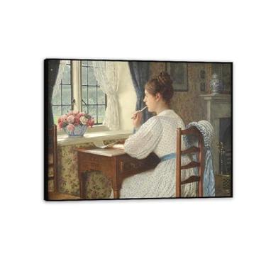 Imagem de SDYJ6GSW Edmund Leighton impressão em tela Straying Thoughts por reproduções de pinturas famosas Edmund Leighton pôster arte de parede para sala de estar quarto decoração de parede 40 x 30 cm