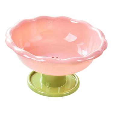 Imagem de Ｂｅｓｇａ Fruteira em formato de flor com furos de drenagem, 26 x 14 cm, acessório leve para sala de estar, base removível, ideal para petiscos, Rosa