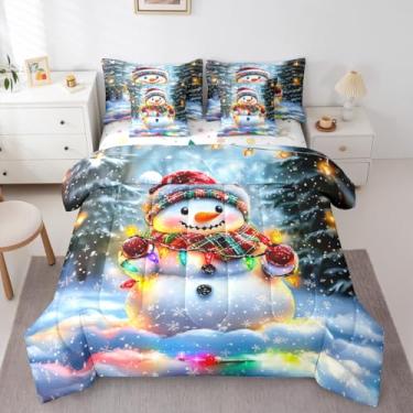 Imagem de Manfei Lindo conjunto de edredom infantil tamanho solteiro, lanternas coloridas de Natal, floco de neve, decoração de inverno feliz natal para meninas e meninos, arco-íris (elástico + lençol + 2