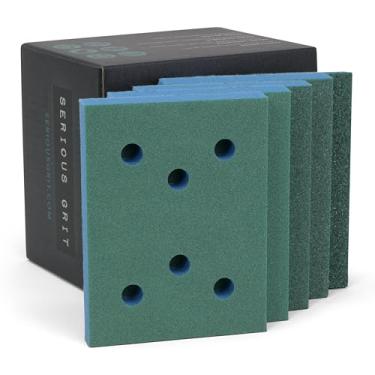Imagem de Serious Grit - Almofadas de lixa de espuma de 7,6 cm x 10 cm - Grão de acabamento sortido P120-600 - Espuma de densidade média de 10 mm - Suporte de gancho e laço - Serve para lixadeiras SurfPrep