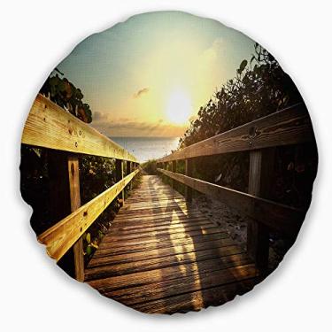 Imagem de Designart calçadão de madeira no pôr do sol ponte do mar sala de estar, sofá, almofada de alta qualidade + capa de almofada impressa em ambos os lados 50 cm