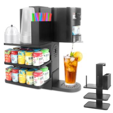 Imagem de Suporte de cápsulas de sabor 4 em 1 para Ninja Thirsti WC1001 | Organizador de acessórios para estação de bebidas de madeira de 3 camadas comporta 20 cápsulas de sabor com copo, tampa e dispensador de