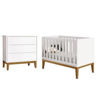 Imagem de Berço Americano E Cômoda Gaveteiro New Classic Branco Com Pés Madeira - Reller