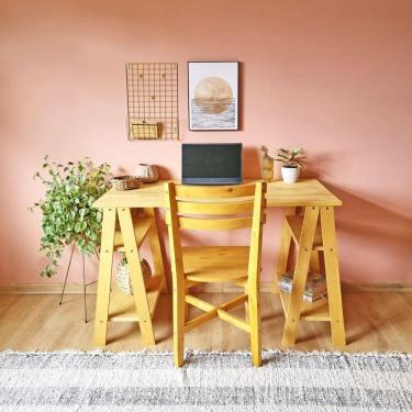 Imagem de Mesa Com Cavaletes Com Prateleira 77Ax120Lx60P Cor Mel