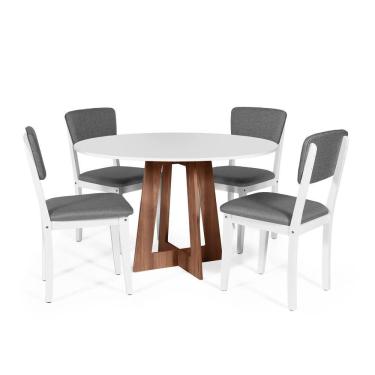 Imagem de Mesa De Jantar Redonda Montreal Bran/nor Com 4 Cadeiras Estofadas Ella Branco/cinza Escuro