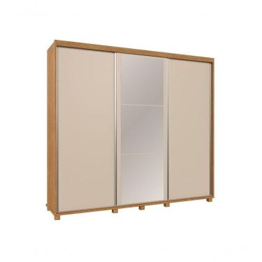 Imagem de Guarda Roupa Berlin C-espelho Porta De Correr Pés Madeira cinamomo-off White