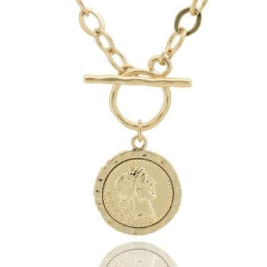 Imagem de Husykam Corrente grossa banhada a ouro antigo com pingente em camadas em camadas para mulheres 45,7 cm moderno colar de corrente alternada presente para mulheres, Standard, Banhado a ouro, Sem Pedra