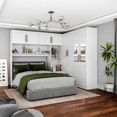 Imagem de Guarda Roupa Casal Modulado 4 Portas Hercules 4 Portas 4 Gavetas com Espelho Branco