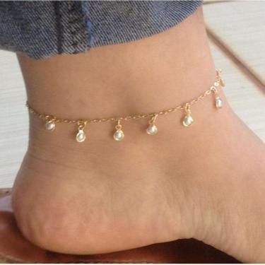 Imagem de Tornozeleira 7 Perolas Banhada A Ouro