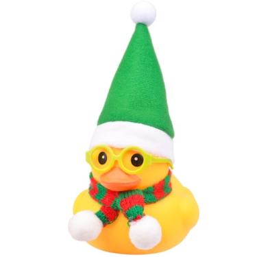 Imagem de CoFuBcad Decorações de painel de patos de borracha de carro de 7,6 cm de Natal, véspera de Natal, enfeites de carros de pato amarelo fofo com chapéu, cachecol, óculos de sol para presente de decoração