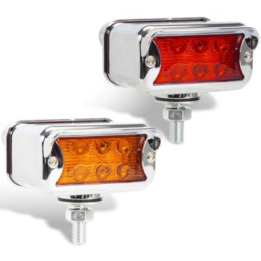 Imagem de yucenbra 2 peças de luzes de para-choque de pedestal, 12 LEDs semi caminhões com luz de sinalização dupla face vermelha âmbar estroboscópica para Freightliner Peterbilt Kenworth Mack Western Star