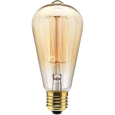Imagem de Lâmpada Filamento Carbono St64 40w 220v 2000k - 110v Ambar Luz Amarela Quente - Vintage, Retrô, Decoração (220, Volts)