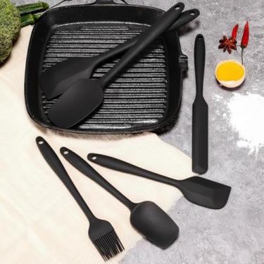Imagem de Conjunto de 6 espátulas de silicone, espátulas raspadoras de grau alimentício, resistente ao calor, conjunto de utensílios de cozinha antiaderentes para cozinhar e assar