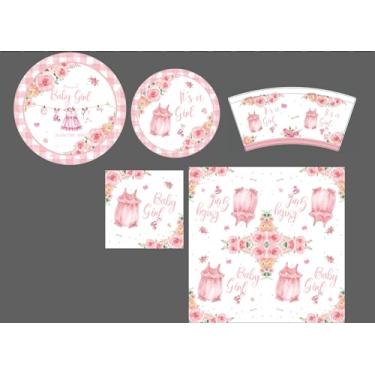 Imagem de Gudvilla 168 peças de decorações de chá de bebê para meninas, conjuntos de pratos, copos e guardanapos para chá de bebê It's A Girl, serve 24