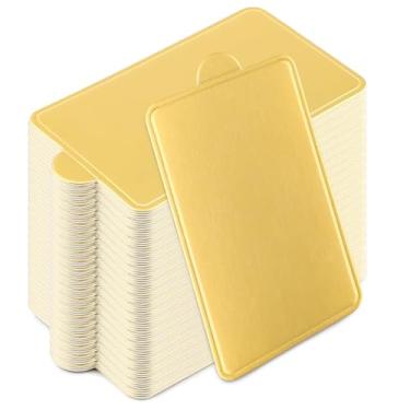 Imagem de 100 peças mini tábuas de bolo 10 x 5 cm, base de cupcakes de papelão retangular dourada para sobremesas, doces, mousse, placa de exibição de bolo descartável de grau alimentício para casamento, festa