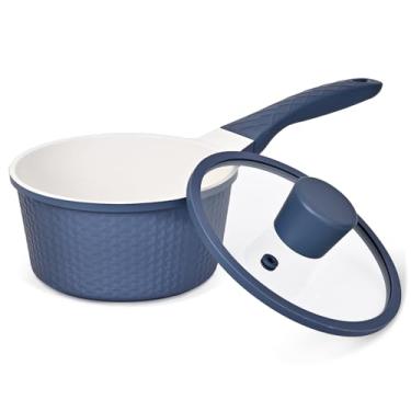 Imagem de SizzPizz Panela pequena com tampa, panela pequena de 1,5 litros, panelas antiaderentes de granito, sem PTFE e PFOA, pode ser lavada na lava-louças, perfeita para ferver leite, molho, molho, macarrão