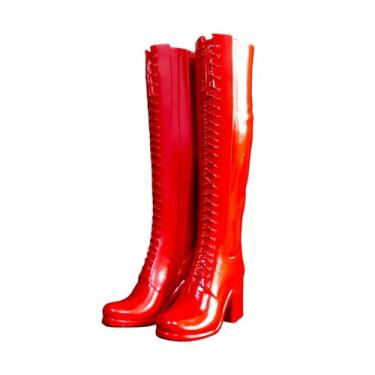 Imagem de KiBcsLic Botas femininas de cano alto com bico redondo em escala 1:6, acessórios para bonecas de ação de 30 cm (12 polegadas), para vestir e fantasiar, Vermelho