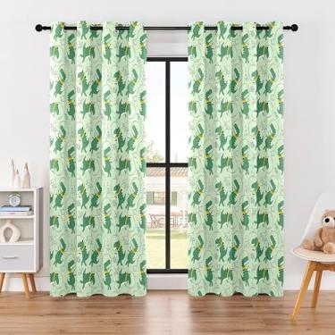Imagem de BOHOMOCASA Cortinas blackout Kids Space Dino - 100% blackout, isolamento térmico, redução de ruído, perfeitas para quarto de crianças e berçário, 2 painéis (verde dinossauro cosmo, L 52 × C 84)