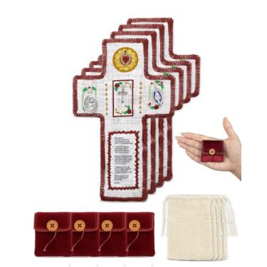 Imagem de Onism 4 peças colcha de oração com cruz dentro, mini bolso feito à mão, bolso portátil católico, presentes cristãos para mulheres católicas (inglês)