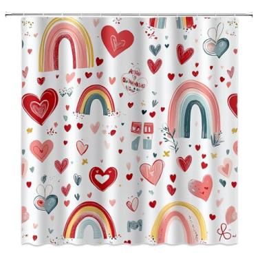 Imagem de ZWSMZW Cortina de chuveiro dos namorados vermelho rosa coração amor arco-íris doce amante moderno festival romântico dia das mães decoração de banheiro conjunto de decoração de tecido poliéster com