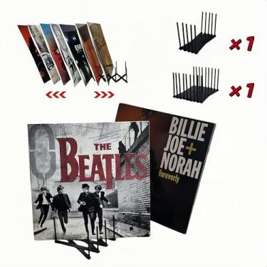 Imagem de Owfccla 2 peças de suportes de armazenamento de discos de vinil, prateleira expansível para armazenamento de discos de 60-120 LP, suportes decorativos de metal para discos de vinil, livros, revistas