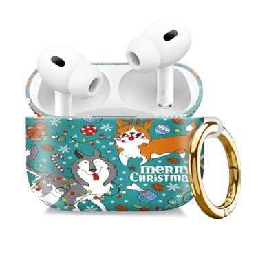 Imagem de Capa compatível com AirPod Pro 2ª/1ª geração com chaveiro dourado, capa protetora completa à prova de choque para fone de ouvido sem fio para Airpod Pro 2023/2022/2019 (cachorro de Natal)