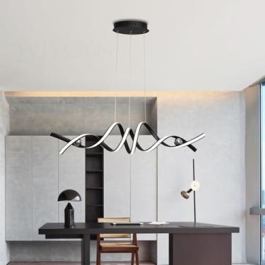 Imagem de Luminária pendente LED moderna, com intensidade de luz infinitamente ajustável (3000K-6500K), design criativo em espiral, ideal para restaurantes e escritórios. Sem reflexos, altura ajustáve