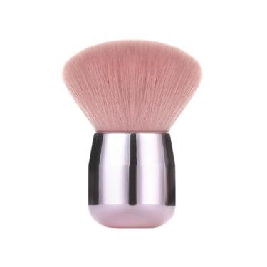 Imagem de Kit 2 Pincel De Maquiagem Facial Pó Blush Base Rosa (1 PINCEL REDONDO)