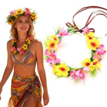 Imagem de Bandana Flower Crown Flagogoo Hawaiian Leis com fita