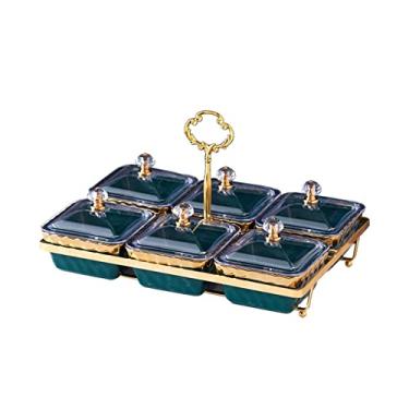 Imagem de Bandeja de frutas sobremesa tigela lanche salada prato de comida lanches nozes bandeja de armazenamento de doces bandeja de talheres com capa conjunto de suporte de bolo de festa (tamanho: pequeno) ()