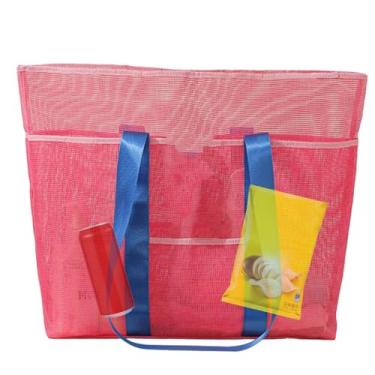 Imagem de Bolsa de praia | Bolsa de brinquedo de areia de malha para praia, bolsa dobrável Hobo para toalha, chapéu, garrafa de água, chaves, carteira, celular,, Rosa, Refer to description