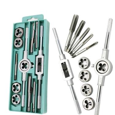 Imagem de Jogo Tarracha Cossinete Macho Femea Kit 12 Peças Pente Abre Rosca Aco Madeira Aluminio Profissional