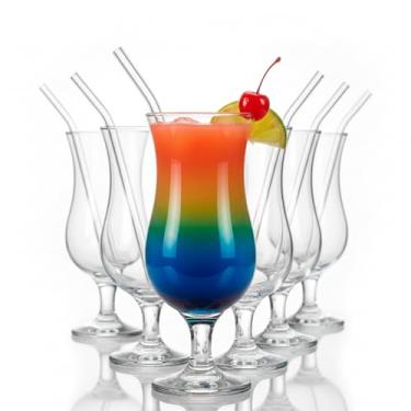 Imagem de the mask el turko Copos de coquetel altos, milkshake, mojito, margarita, sangria, copos de pina colada, vidro grande para furacões, copos de caule grande cupê (6 x 380 ml + 6 canudos)