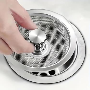 Imagem de 2 pacotes de coador de pia de cozinha de aço inoxidável, coletor de detritos de alimentos com função de liberação/armazenamento de água, filtro de drenagem de 8,3 cm x 6 cm para pias de cozinha, evita