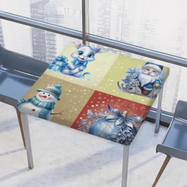 Imagem de hongjinglin Toalha de mesa quadrada para uso ao ar livre com borda elástica, toalha de mesa quadrada com animais azuis limpável, toalha de mesa de Natal para ambientes externos, ambientes internos