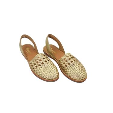Imagem de Macarena Collection Sandálias femininas de couro para mulheres | Huarache sandálias mexicanas feitas à mão | Sandálias femininas confortáveis e elegantes 2340, Dourado, 40