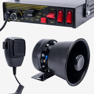 Imagem de JAMTON Sistema de sirene policial de emergência de 9 tons, 200 W, 12 V, buzina de alto-falante de aço preto, microfone de mão, para veículos de emergência, caminhão, bombeiros, ambulância