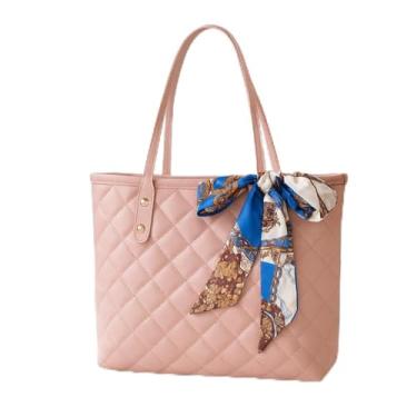 Imagem de Bolsa de mão acolchoada com cachecol, bolsa de ombro de grande capacidade para uso diário com fecho de zíper, rosa